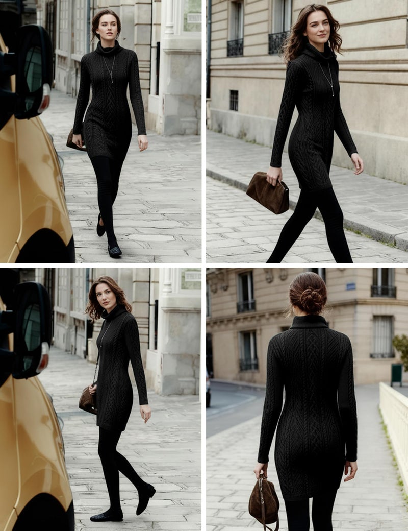v28 Women Polo Neck Turtleneck Knit Stretchable Elasticity Long Slim Sweater (S,Black) - Image 4